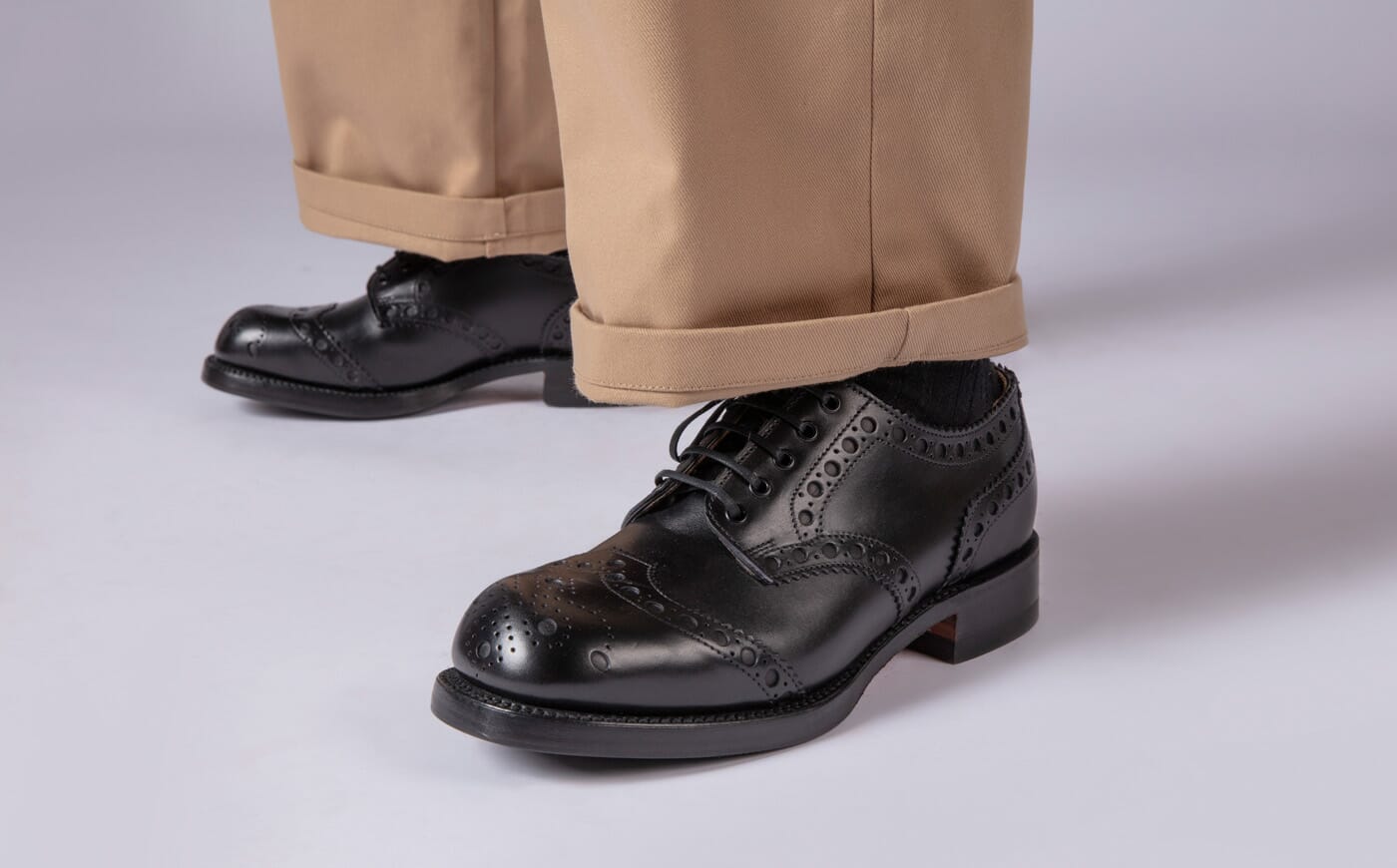 Caleb | Mens Brogue Shoes in Black Leather. Made in England  display picture 3