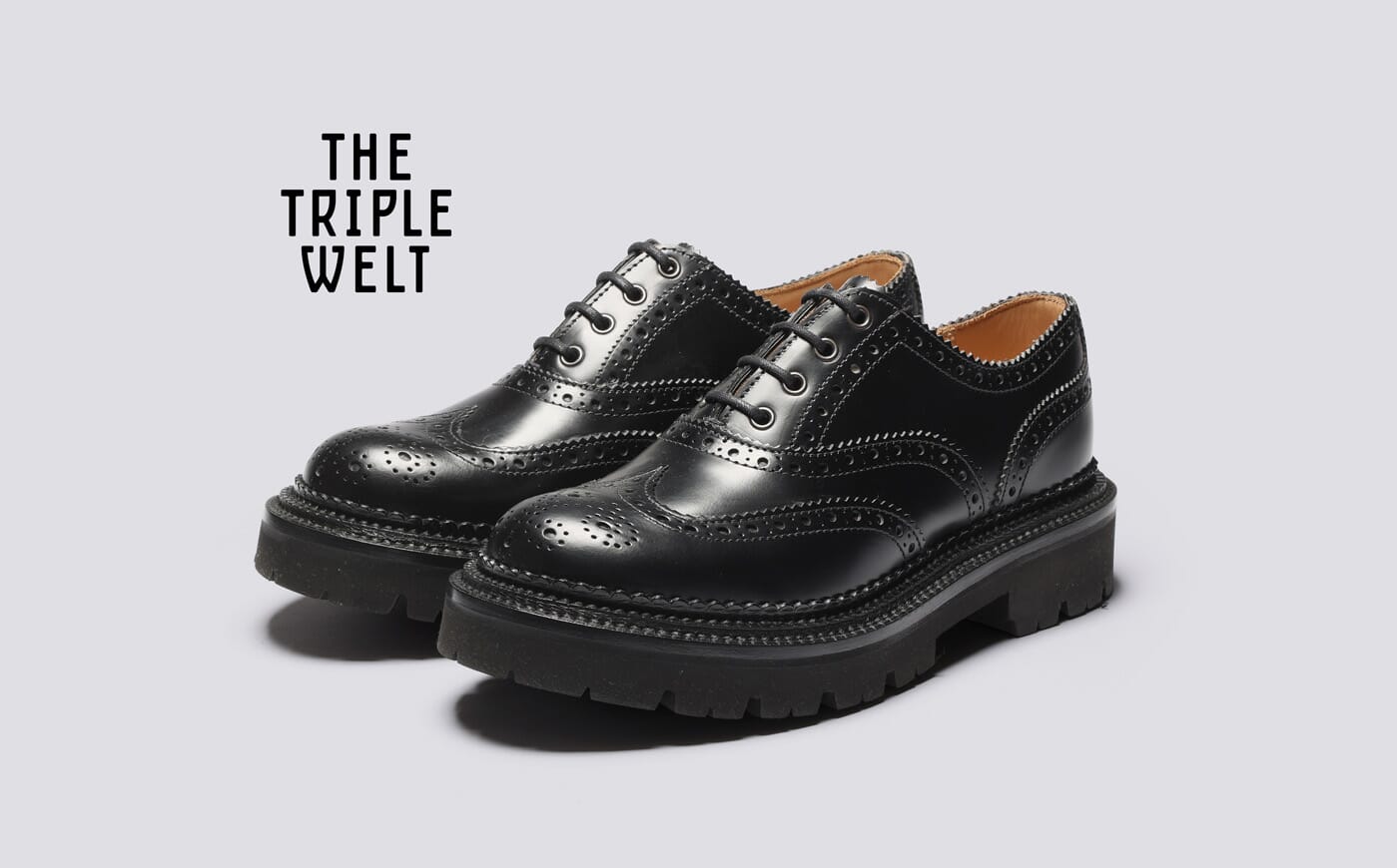 Dominique | Women's Handmade in England Black Brogue on Rubber