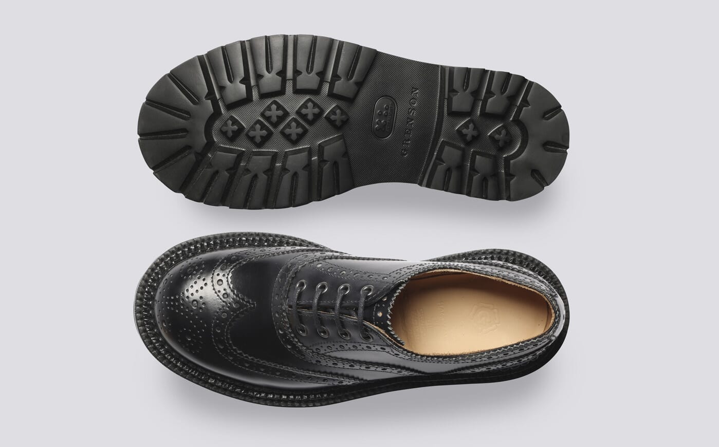 Dominique | Women's Handmade in England Black Brogue on Rubber