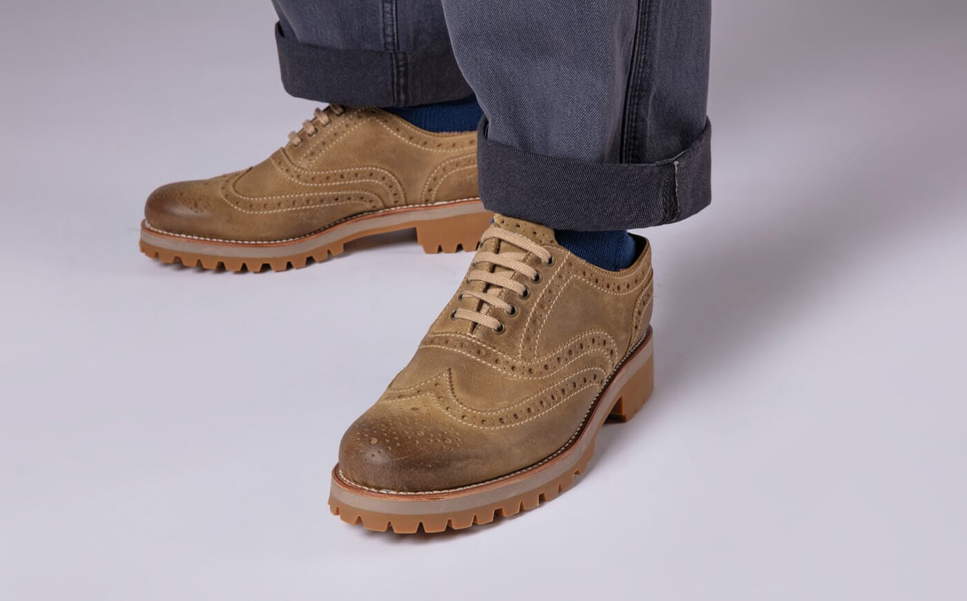 Stanley | Mens Brogues in Tan Suede | Grenson