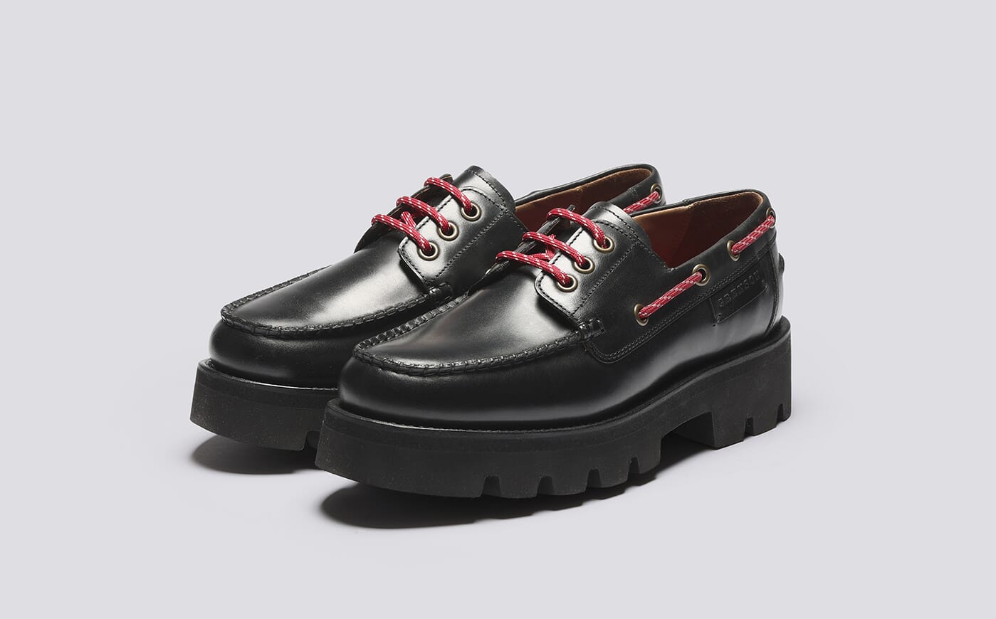 Myrtle | Womens Goodyear Welted Boat Shoes in Black Leather | Grenson