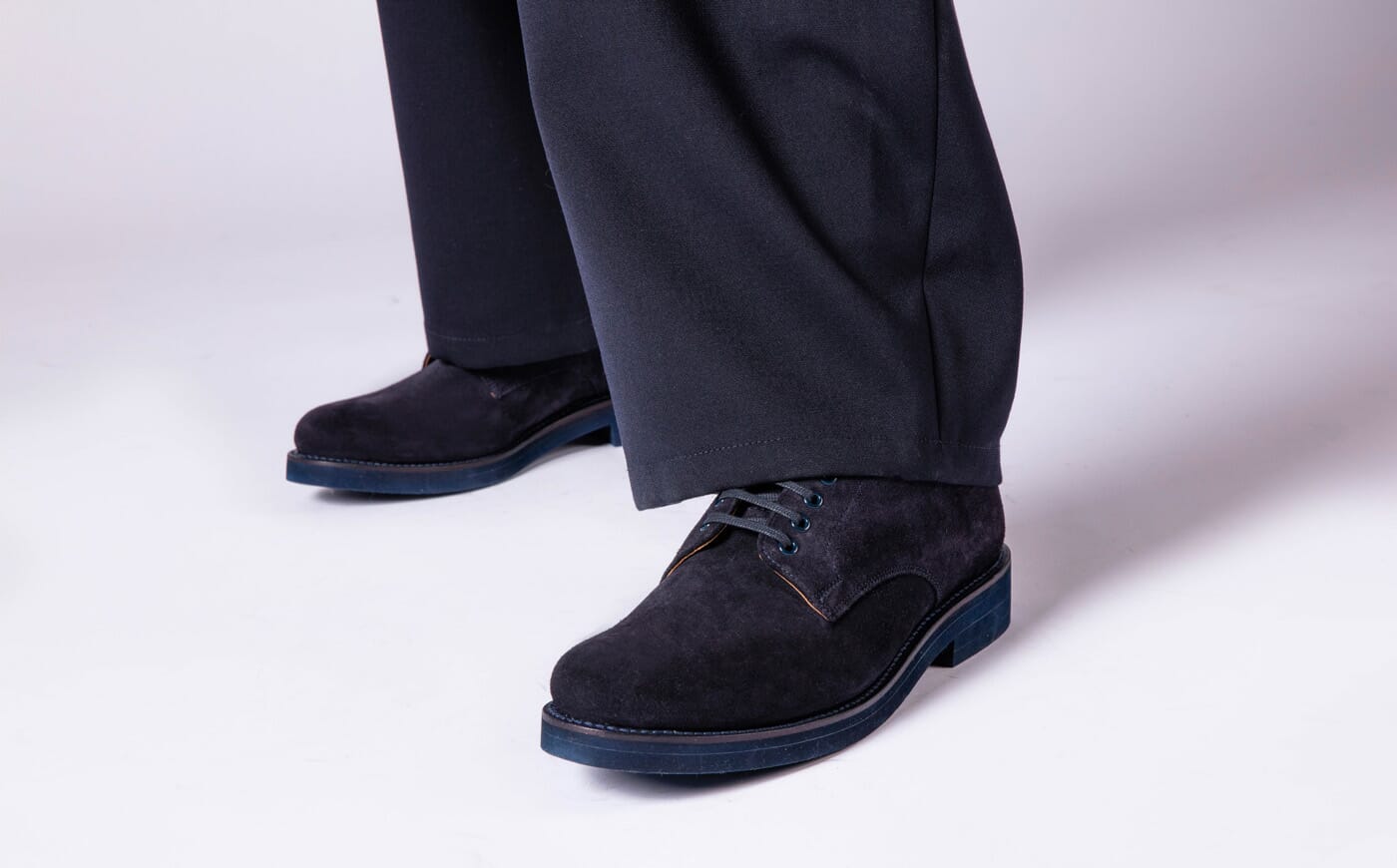 Curt | Goodyear Welted Derby Shoes for Men in Navy Suede  display picture 2
