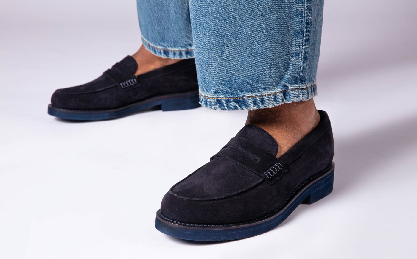 Jago | Loafers for Men in Navy Suede. Goodyear Welted Construction
