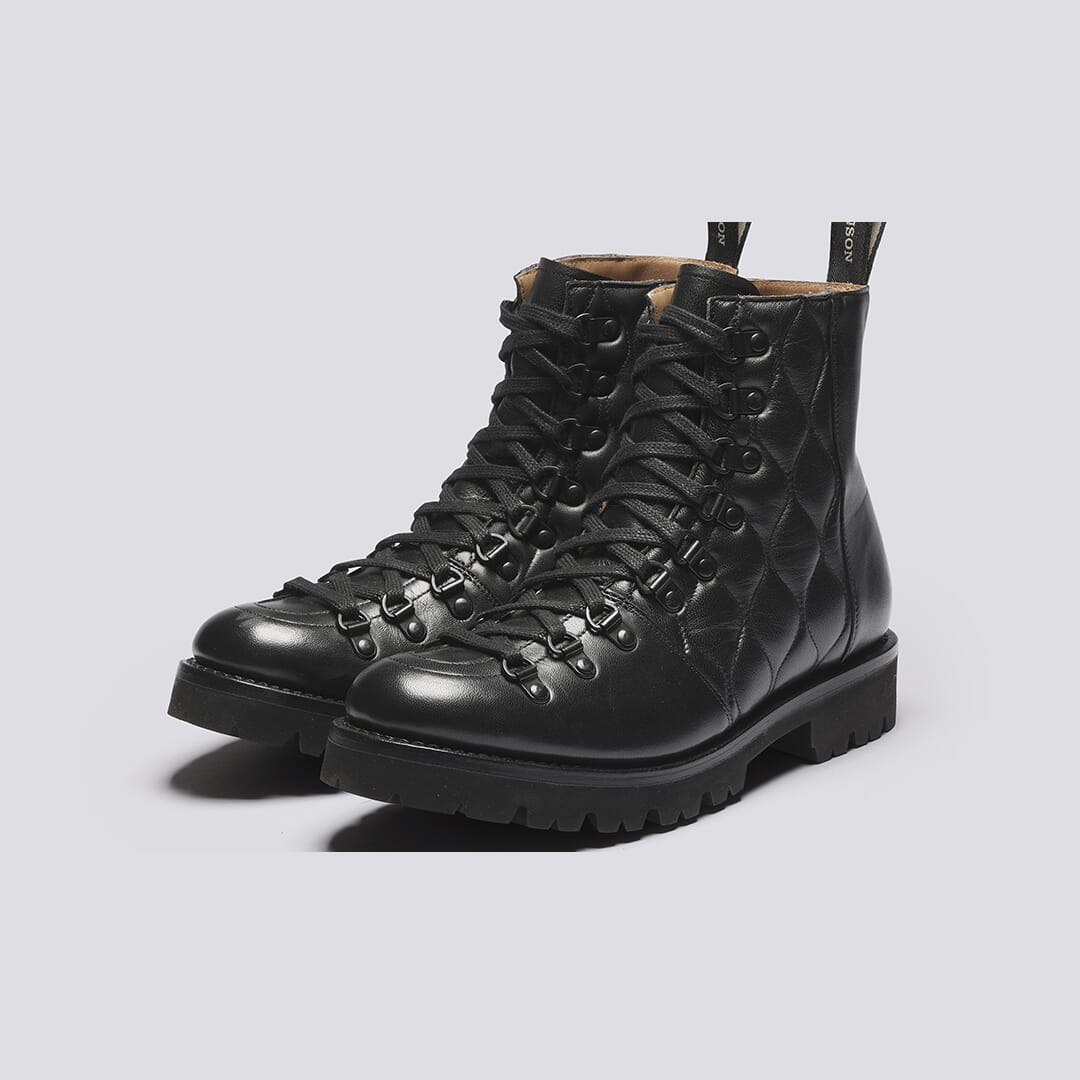 Nanette | Womens Hiker Boots in Black Quilted Leather on Commando