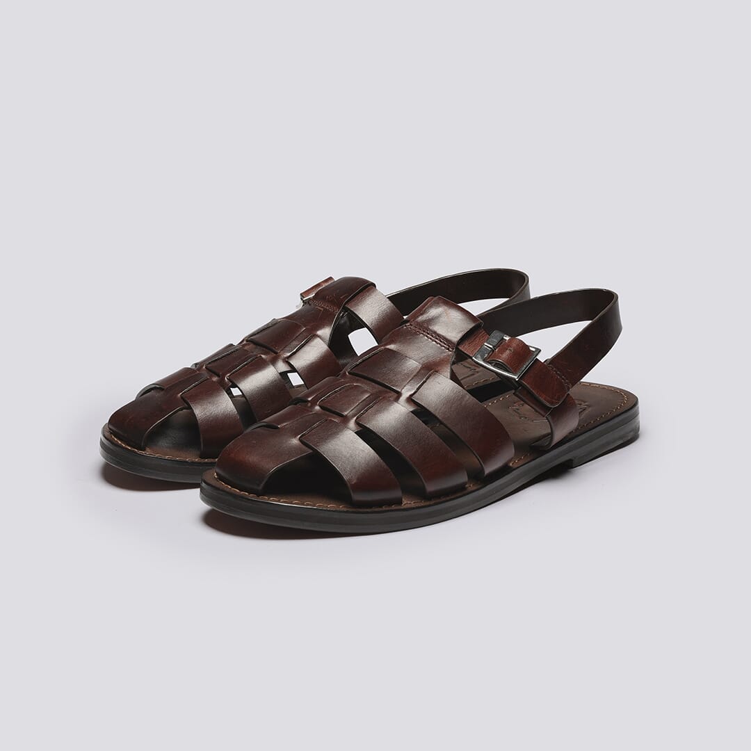 Quincy | Mens Sandal in Brown Pull Up Leather on a Leather Sole