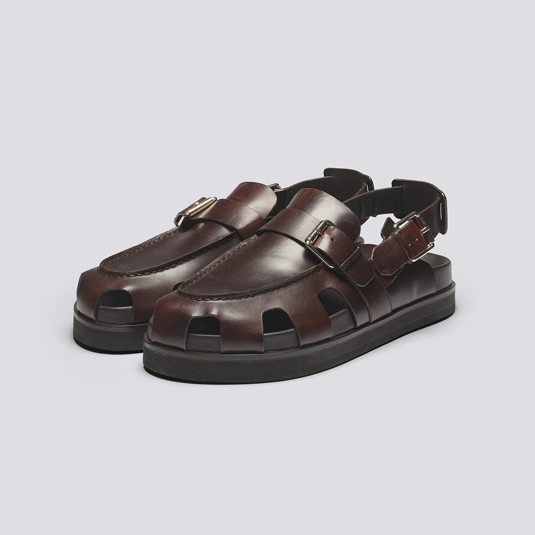 Dale | Men's Brown Pull Up Leather Clog Sandal on Rubber Sole