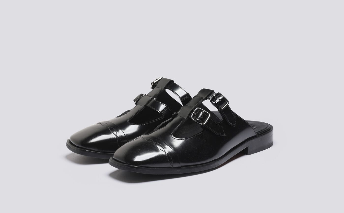 Wren | Women's Leather Mule in Glossy Black Leather on Leather