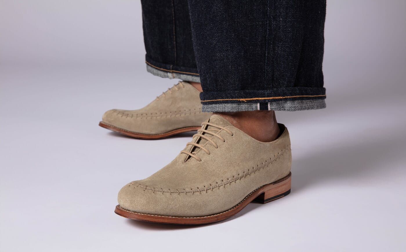 Men\'s Sheepskin-Lined Lace-Up Oxfords in Beige Astor | Mens Goodyear Welted Oxford in Beige Suede | Grenson main image 3