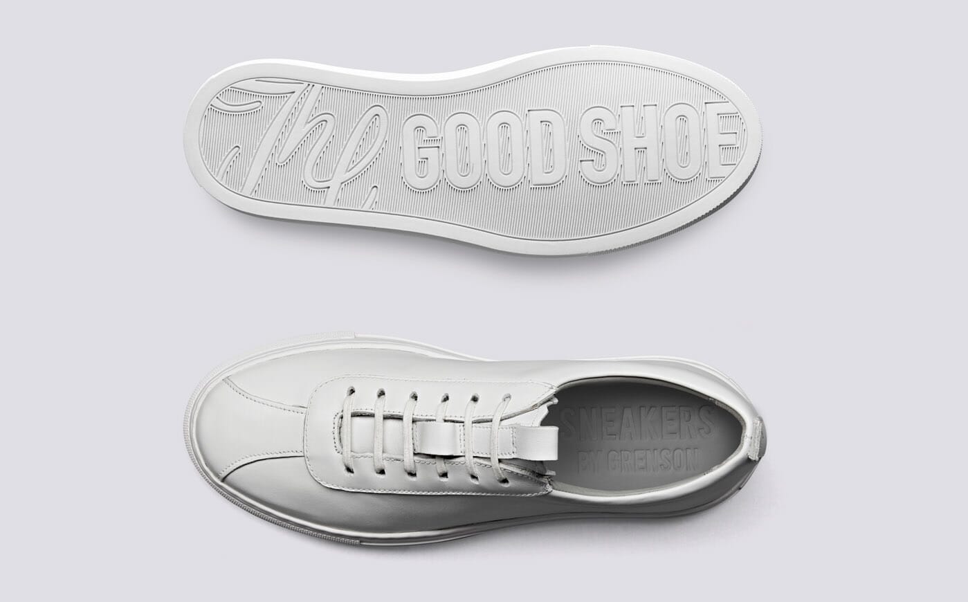 Sneaker 1 Womens Oxford Sneaker in White Calf Leather with a White Rubber Sole Grenson Shoes
